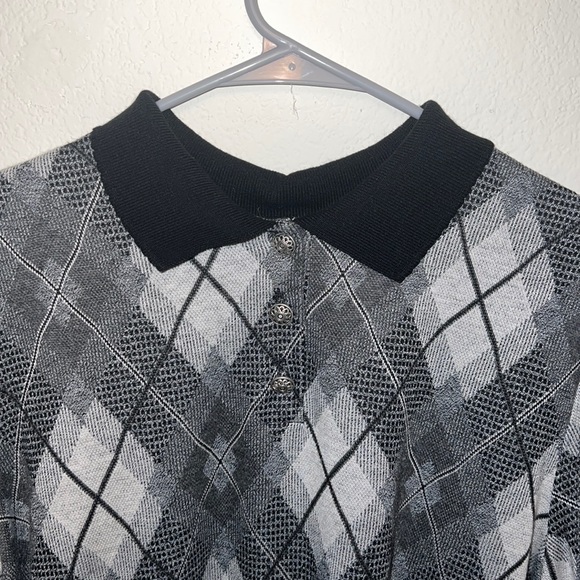 Alfred Dunner men knit black and white ikat plaid sweater - Picture 3 of 5